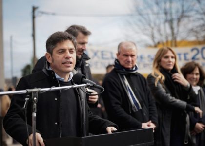 Axel Kicillof speaks during a management activity in San Miguel del Monte
